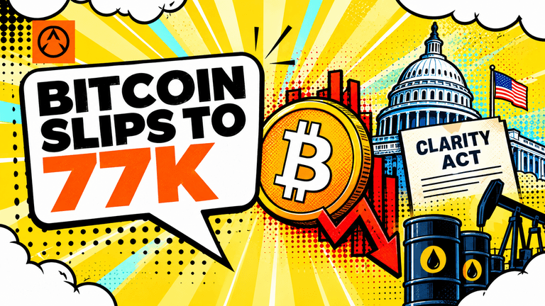 Bitcoin slips to $77,000 ahead of CLARITY Act Senate vote and rising oil prices