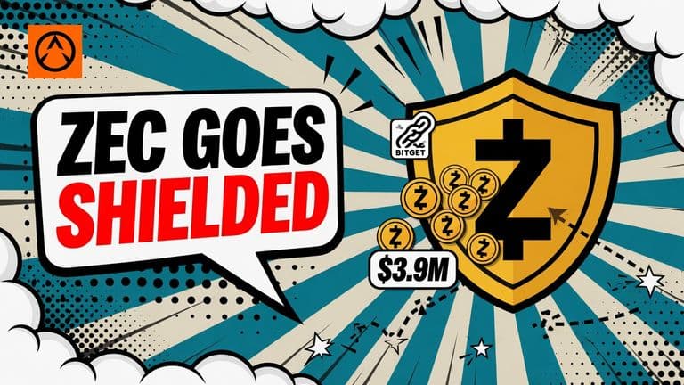 A pop-art comic illustration shows a shield carrying ZEC coins into Zcash's Ironwood pool while the public transaction trail breaks apart behind it.