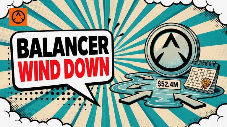 A comic-style Balancer coin sits beside a shrinking pool, withdrawal arrows and a calendar leading to a treasury badge.