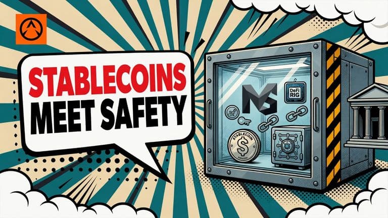A Morgan Stanley research lab is shown as a secure chamber where stablecoins, tokenized deposits and DeFi vaults are tested away from the bank’s core systems.