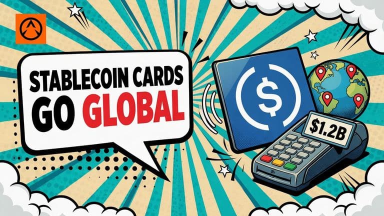 A comic-style payment card with the Stripe mark taps a card terminal, with a small globe of location pins behind it.