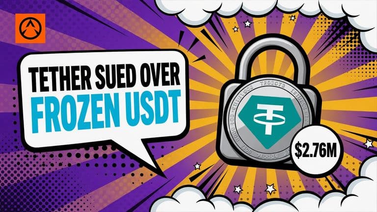A comic-style illustration of a USDT coin with the Tether logo locked inside a padlock, with a badge reading $2.76M.