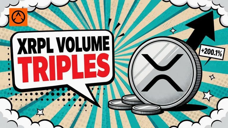 Comic-style illustration of one huge XRP coin towering over a few small coins with a rising arrow behind them.