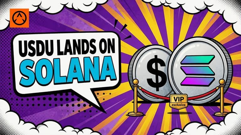 A dollar-sign stablecoin coin sits beside a Solana logo coin behind a velvet rope marked for VIP access.