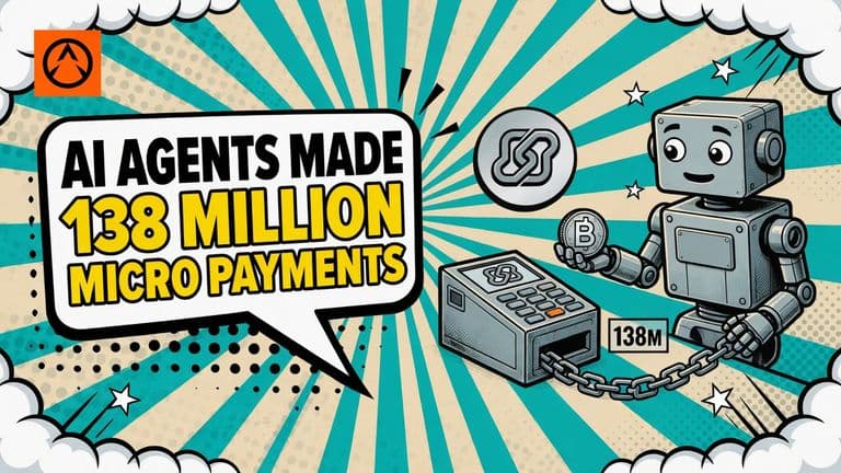 A comic-style robot agent pays a small coin down a chain of linked blocks toward a card machine too small for the amount, with the Chainalysis badge beside it and the Base mark on the coin.