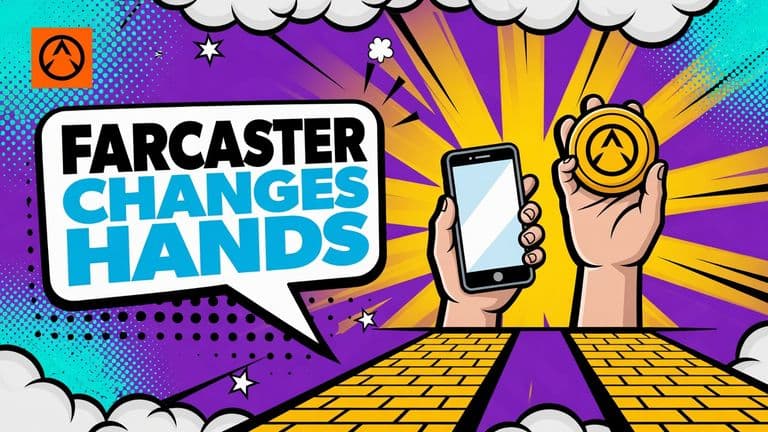 A hand holds a phone showing an app screen next to a raised hand holding a round access badge, with two paths splitting away beneath them.