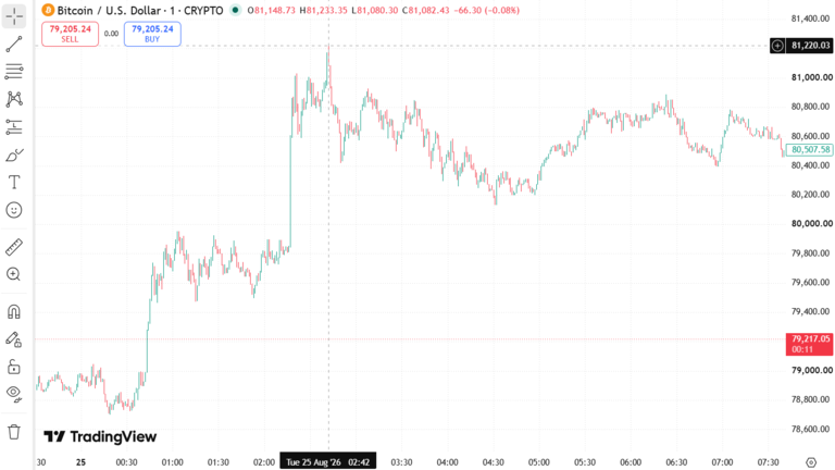 BTC Price Chart Tuesday August 25