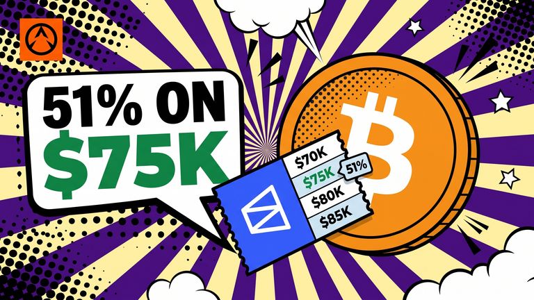 Polymarket: 51% chance of a $75,000 Bitcoin. Deribit skew is mild.