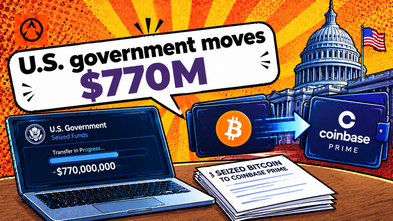 U.S. government moves $770M in seized Bitcoin to Coinbase Prime as $1B shifts wallets