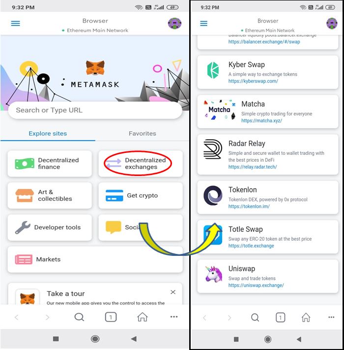 Browsing dApps from within your mobile wallet.