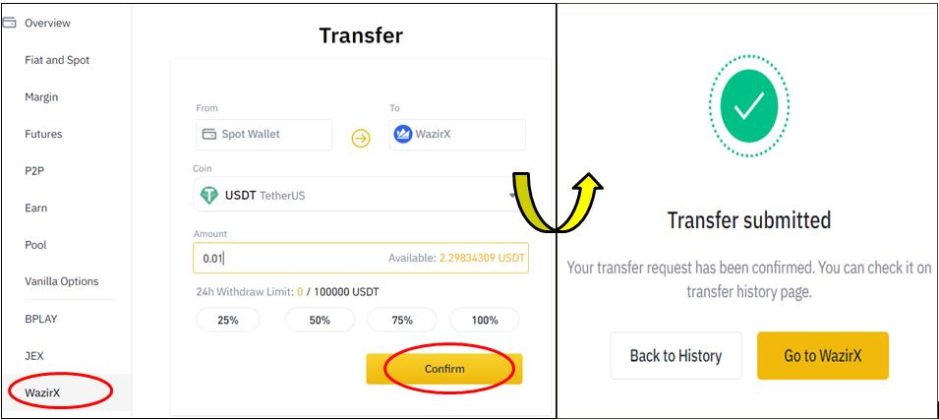transfer crypto from wazirx to wallet
