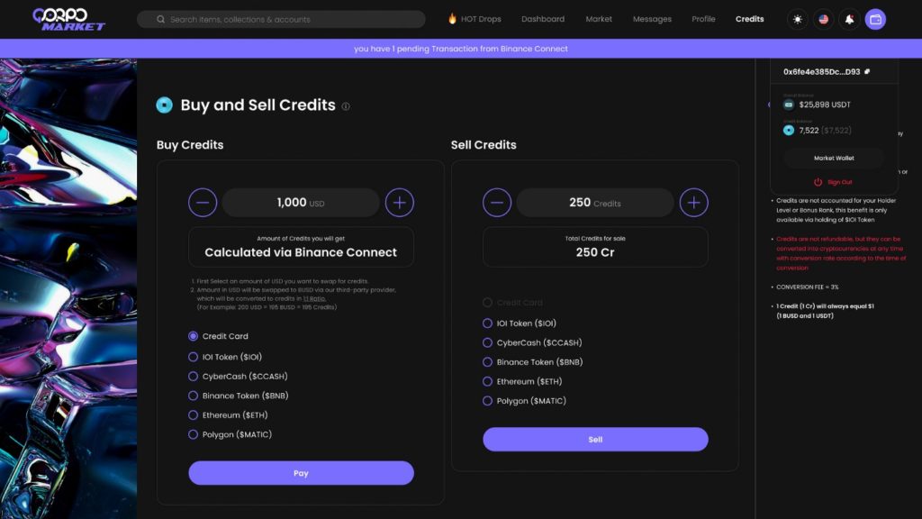 Buy and sell credits on QORPO Games