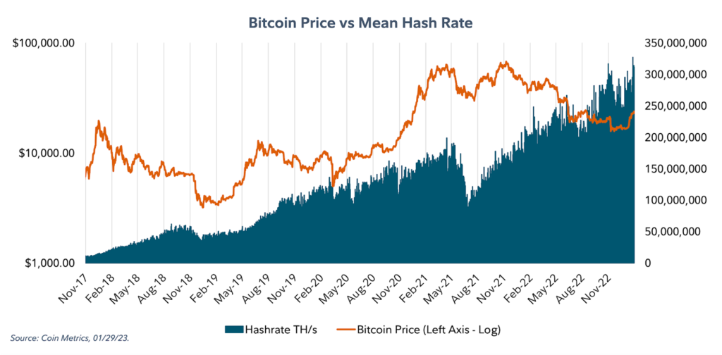 Bitcoin price versus hash rate