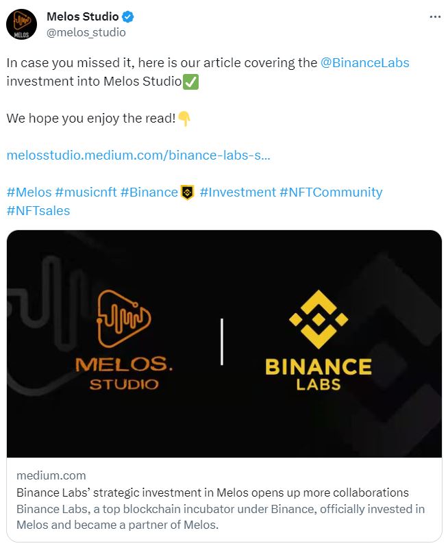 3 micro caps backed by Binance Labs - Melos Studio