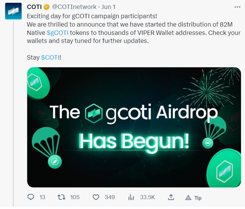 Beginner's Guide About COTI - gCOTI Airdrop