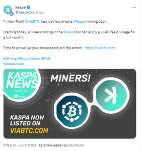 kaspa bitcoin mining